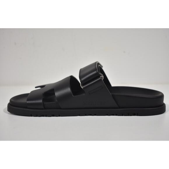 Hermes Chypre Sandal Black Calfskin Leather H Logo Strap Slide Slip On Flat 42 - Picture 8 of 12